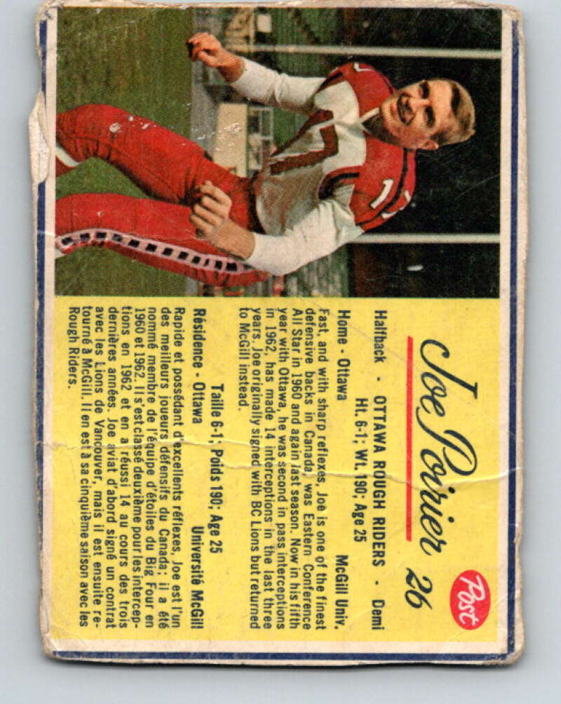 1963 Post Cereal CFL Football #26 Joe Poirier, Ottawa Rough Riders V32889