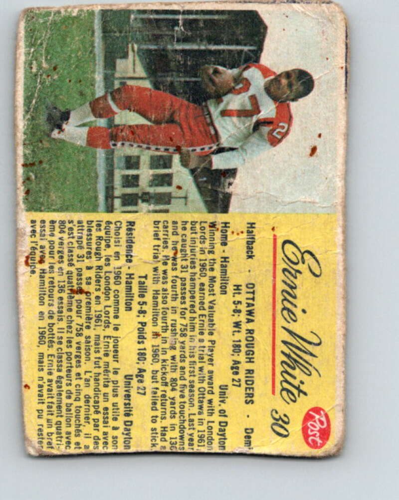1963 Post Cereal CFL Football #30 Ernie White, Ottawa Rough Riders V32890