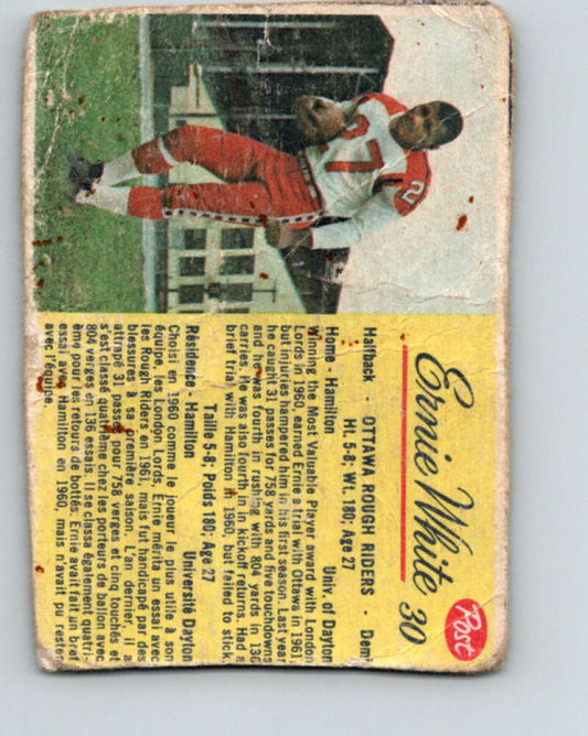 1963 Post Cereal CFL Football #30 Ernie White, Ottawa Rough Riders  V32890