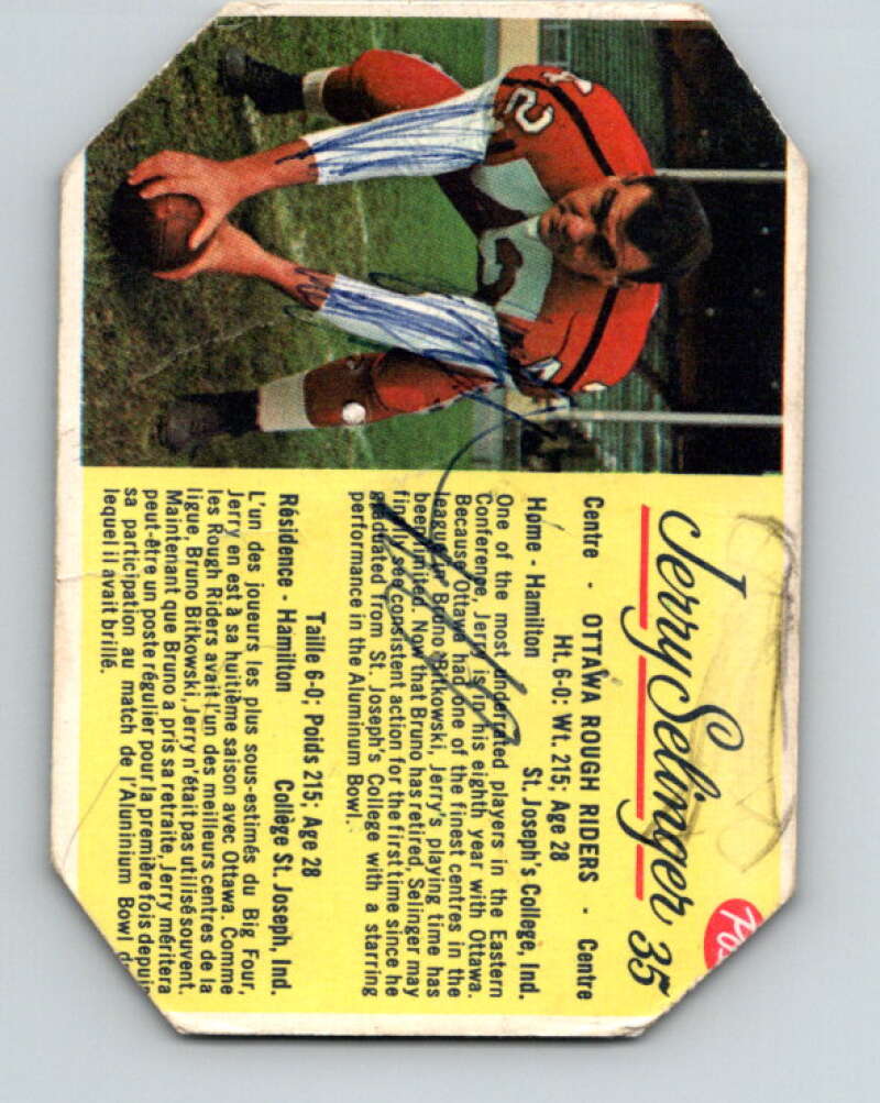 1963 Post Cereal CFL Football #35 Jerry Selinger, Ottawa Rough Riders V32893