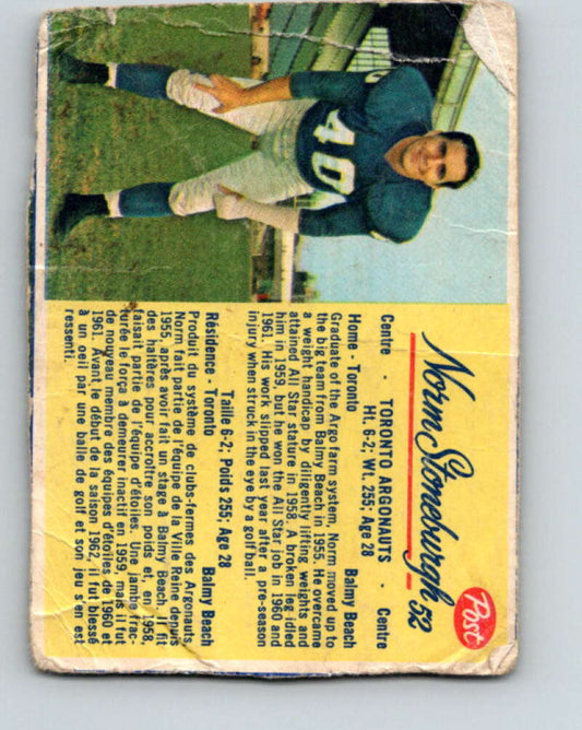 1963 Post Cereal CFL Football #52 Norm Stoneburgh, Toronto Argonauts  V32895