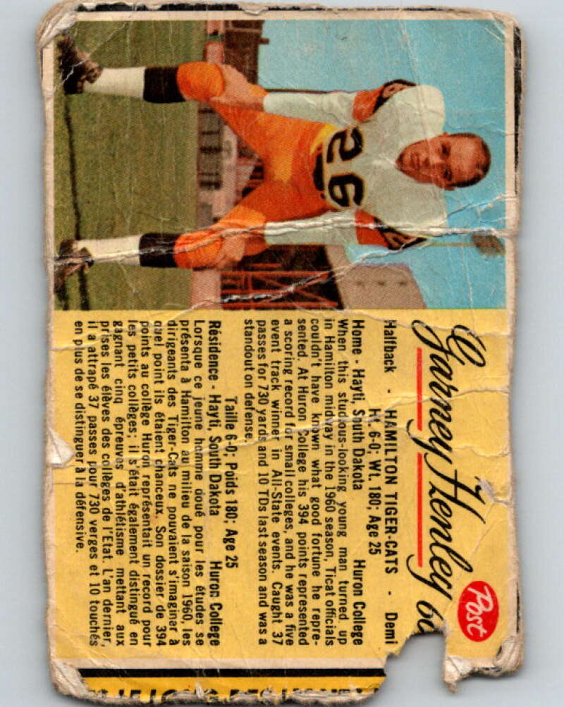 1963 Post Cereal CFL Football #60 Garney Henley, Hamilton Tiger-cats V32896