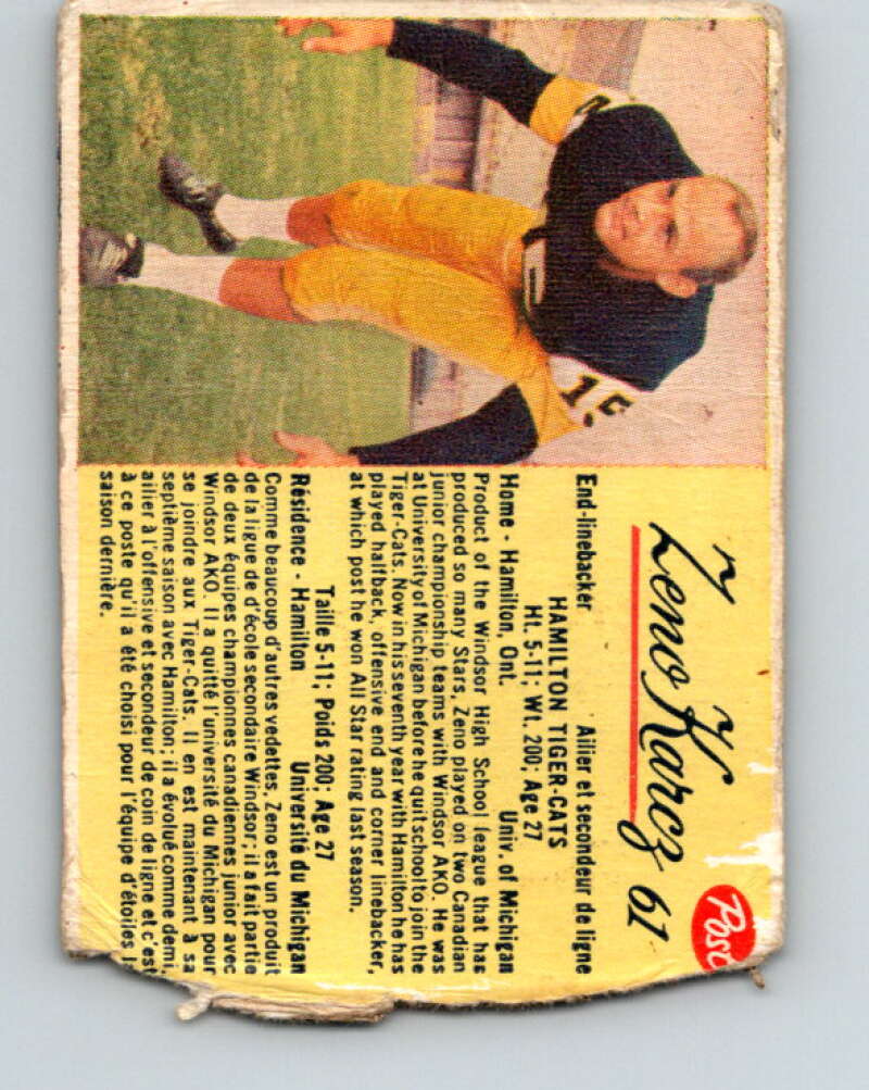 1963 Post Cereal CFL Football #61 Zeno Karcz, Hamilton Tiger-cats V32897