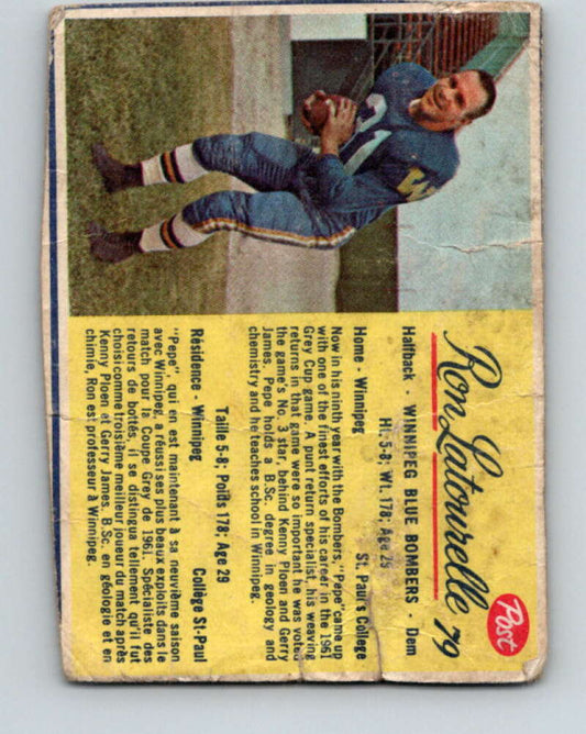 1963 Post Cereal CFL Football #79 Ron Latourelle, Winnipeg Blue Bombers  V32899