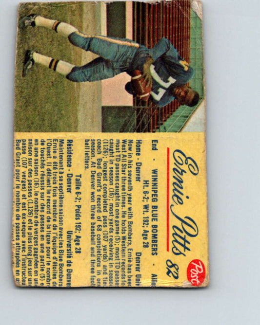1963 Post Cereal CFL Football #82 Ernie Pitts, Winnipeg Blue Bombers V32900