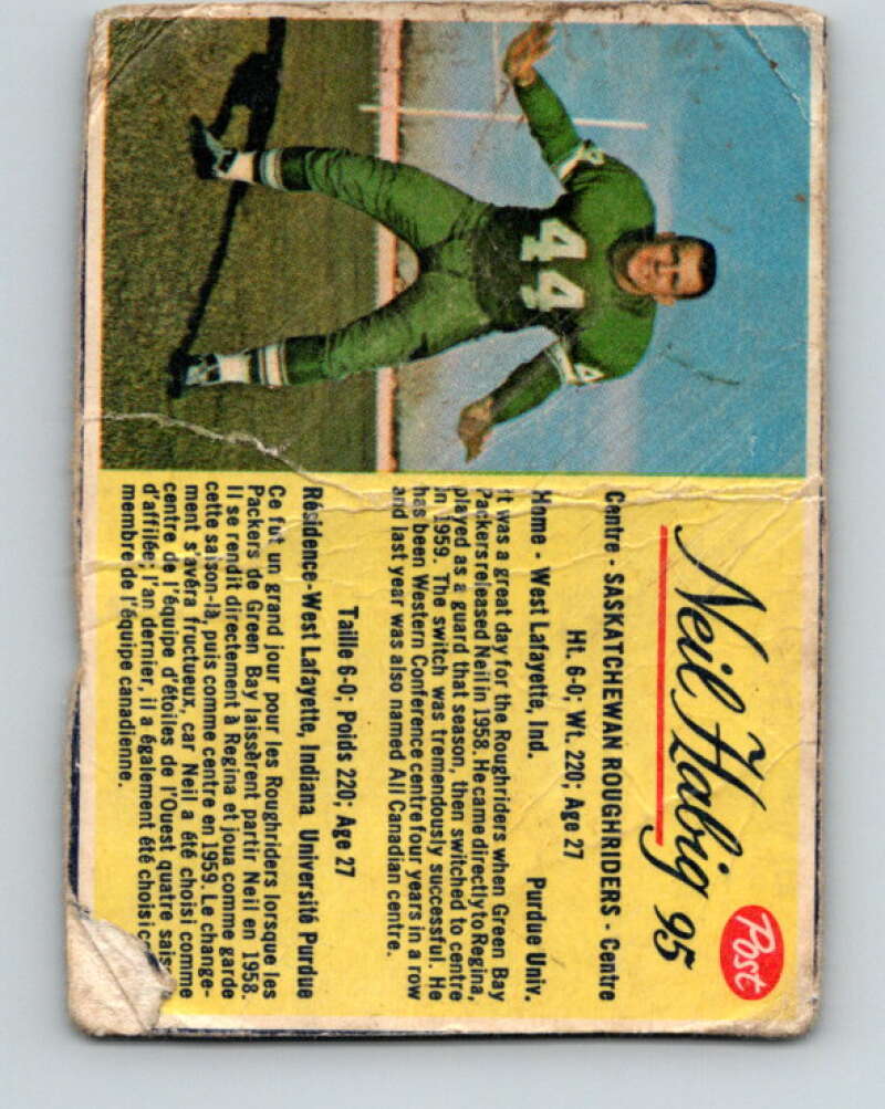 1963 Post Cereal CFL Football #95 Neil Habig, Sask. Roughriders V32903