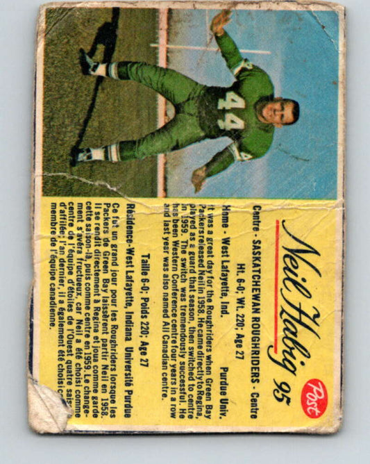 1963 Post Cereal CFL Football #95 Neil Habig, Sask. Roughriders  V32903