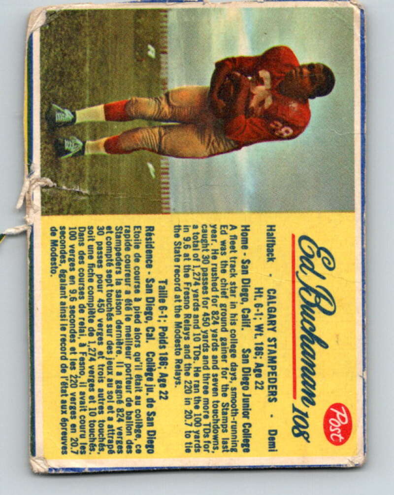 1963 Post Cereal CFL Football #108 Ed Buchanan, Calgary Stampeders V32905