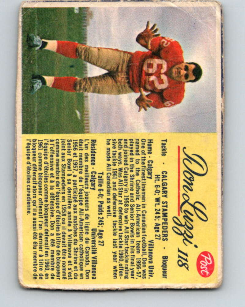 1963 Post Cereal CFL Football #118 Don Luzzi,Calgary Stampeders V32908