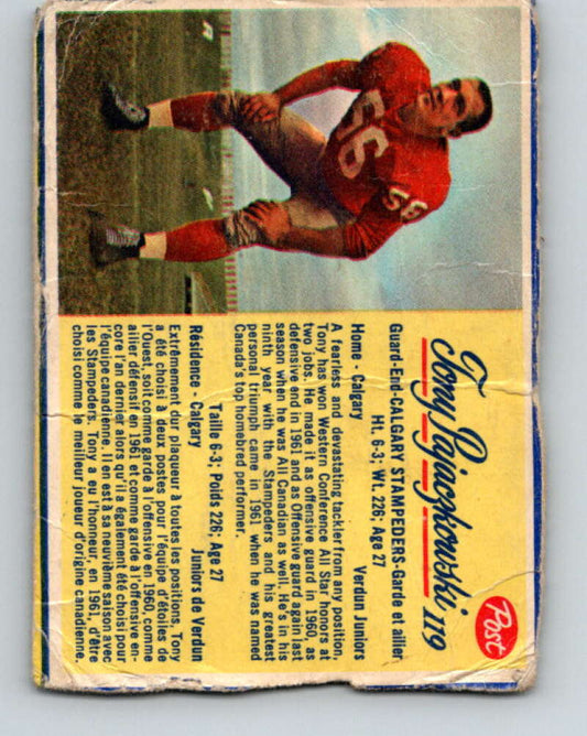 1963 Post Cereal CFL Football #119 Tony Pajaczkowski, Calgary Stampeders V32909