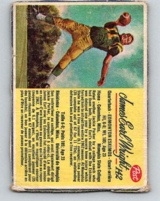 1963 Post Cereal CFL Football #142 James Earl Wright, Edmonton Eskimos V32912