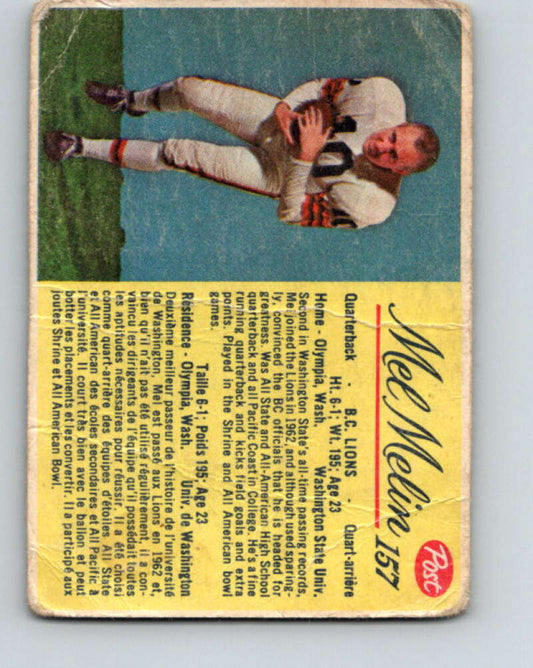 1963 Post Cereal CFL Football #157 Mel Melin, B.C. Lions V32916