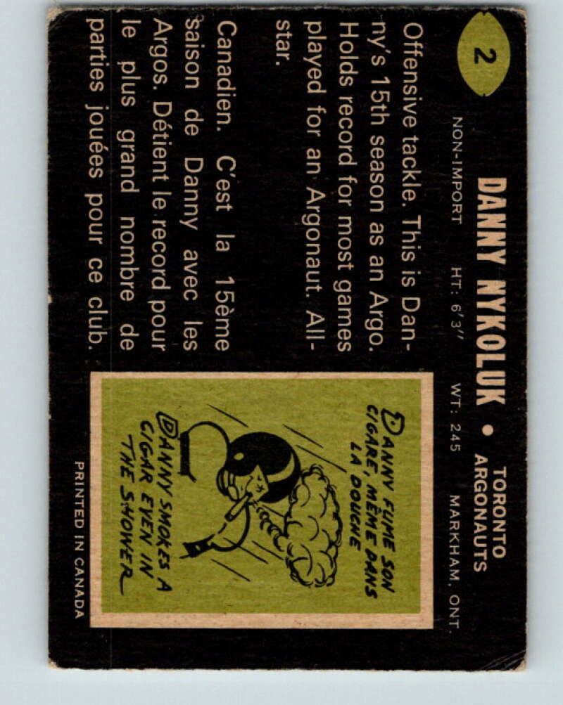 1970 O-Pee-Chee CFL Football #3 Danny Nykoluk, Toronto Argonauts V32917