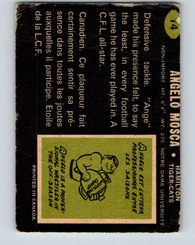 1970 O-Pee-Chee CFL Football #14 Angelo Mosca, Hamilton Tiger-cats V32921