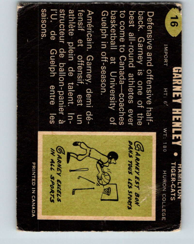 1970 O-Pee-Chee CFL Football #16 Garney Henley, Hamilton Tiger-cats V32922