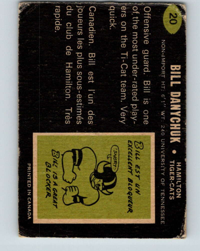 1970 O-Pee-Chee CFL Football #20 Bill Danychuk, Hamilton Tiger-cats V32924