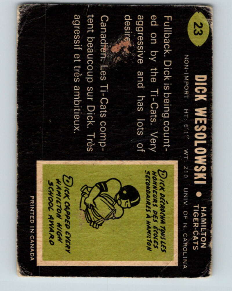 1970 O-Pee-Chee CFL Football #23 Dick Wesolowski, Hamilton Tiger-cats V32926