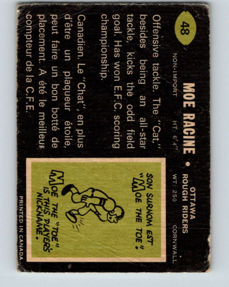 1970 O-Pee-Chee CFL Football #48 Moe Racine, Ottawa Rough Riders  V32937