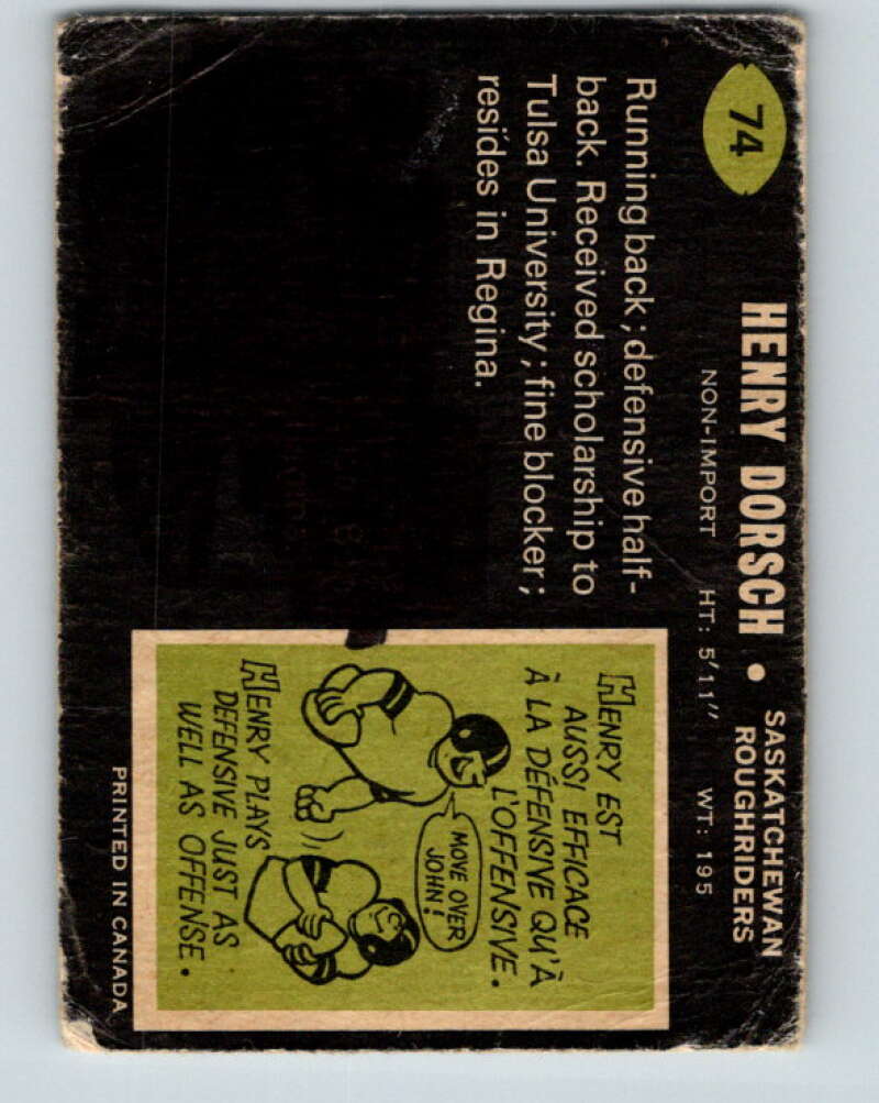 1970 O-Pee-Chee CFL Football #74 Henry Dorsch, Sask. Roughriders V32948