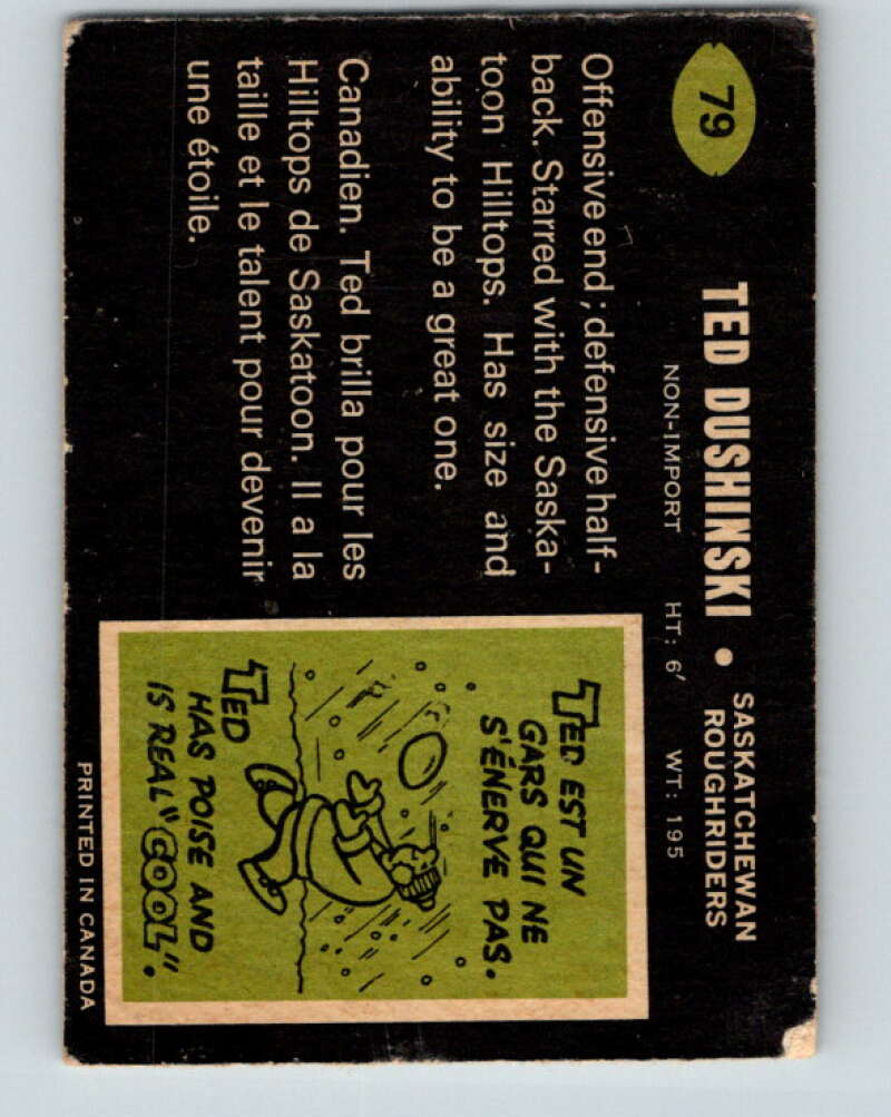 1970 O-Pee-Chee CFL Football #79 Ted Dushinski, Sask. Roughriders V32951