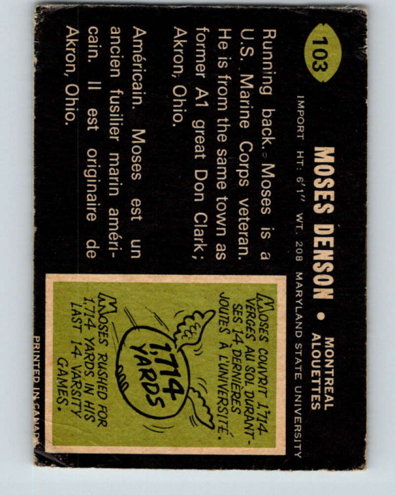 1970 O-Pee-Chee CFL Football #103 Moses Denson, Montreal Alouettes V32961