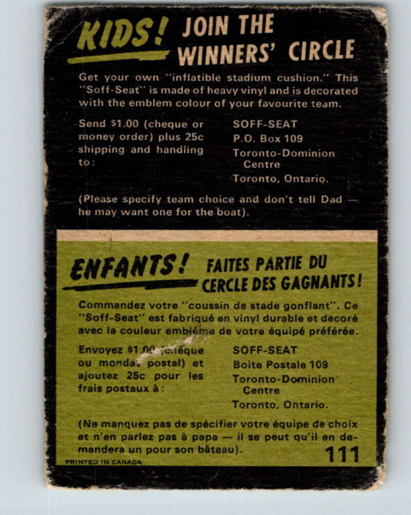 1970 O-Pee-Chee CFL Football #111 Most Outstanding Player V32966