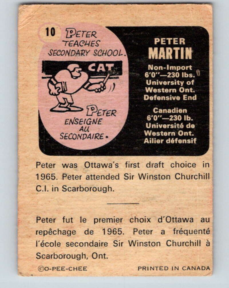 1971 O-Pee-Chee CFL Football #10 Peter Martin, Toronto Argonauts V32971