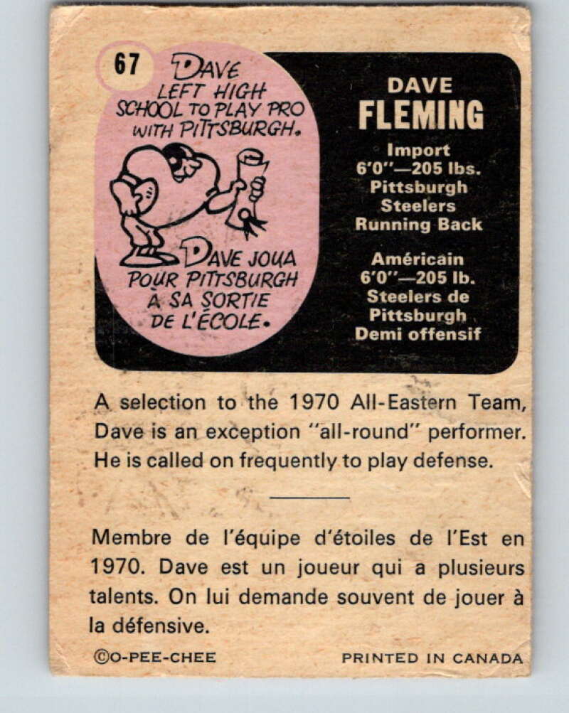 1971 O-Pee-Chee CFL Football #67 Dave Flming, Hamilton Tiger Cats V33005