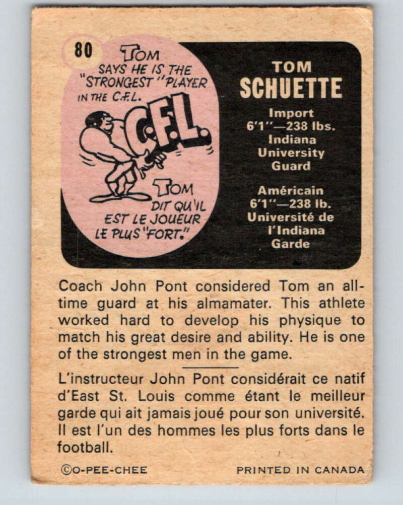 1971 O-Pee-Chee CFL Football #80 Tom Schuette, Ottawa Rough Riders V33016
