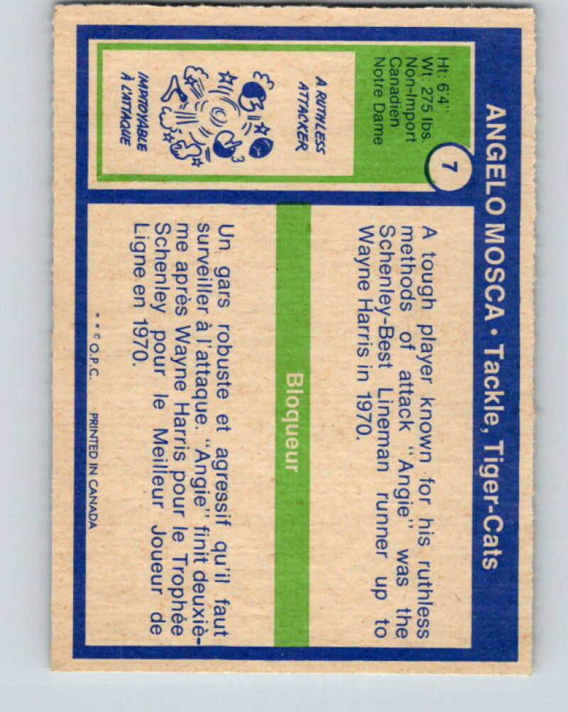 1972 O-Pee-Chee CFL Football #7 Angelo Mosca, Tiger-cats V33042