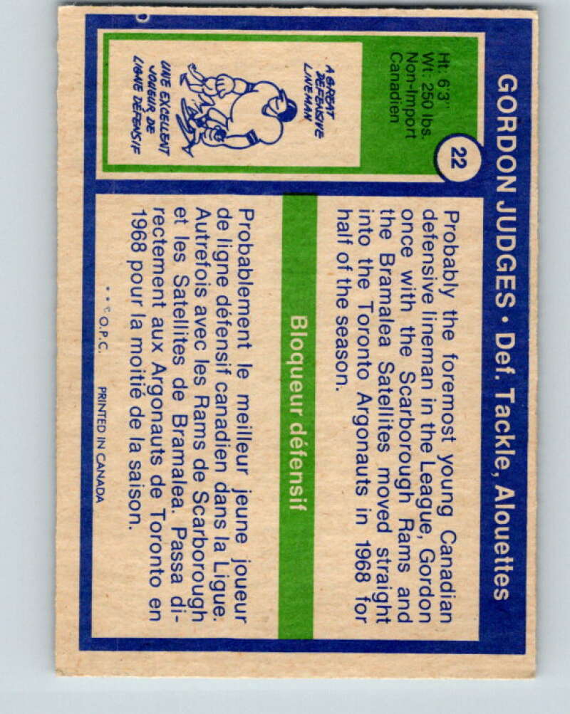 1972 O-Pee-Chee CFL Football #22 Gordon Judges, Alouettes V33047