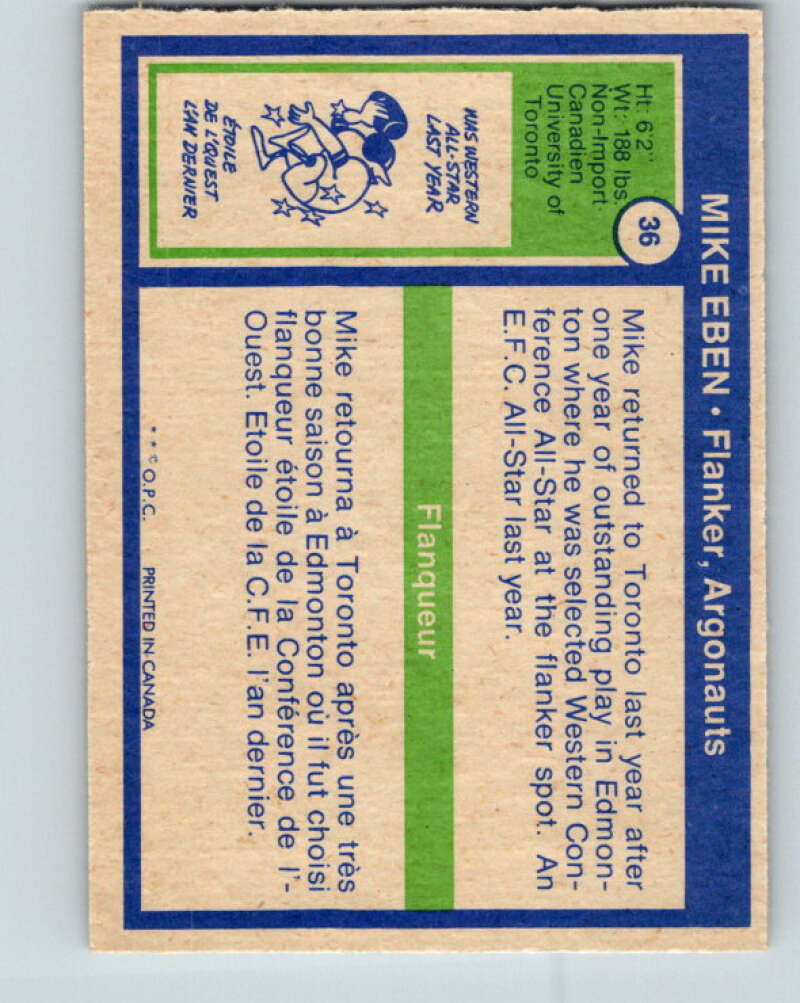 1972 O-Pee-Chee CFL Football #36 Mike Eben, Argonauts V33051