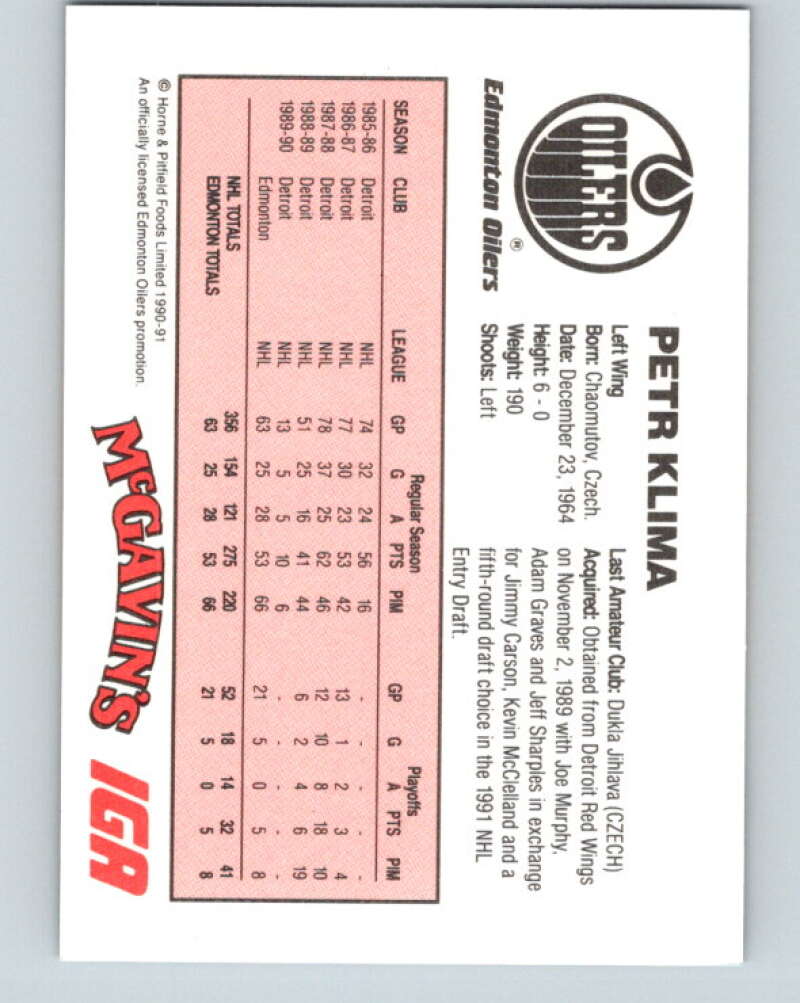 1990-91 IGA Edmonton Oilers #10 Petr Klima Edmonton Oilers V33081