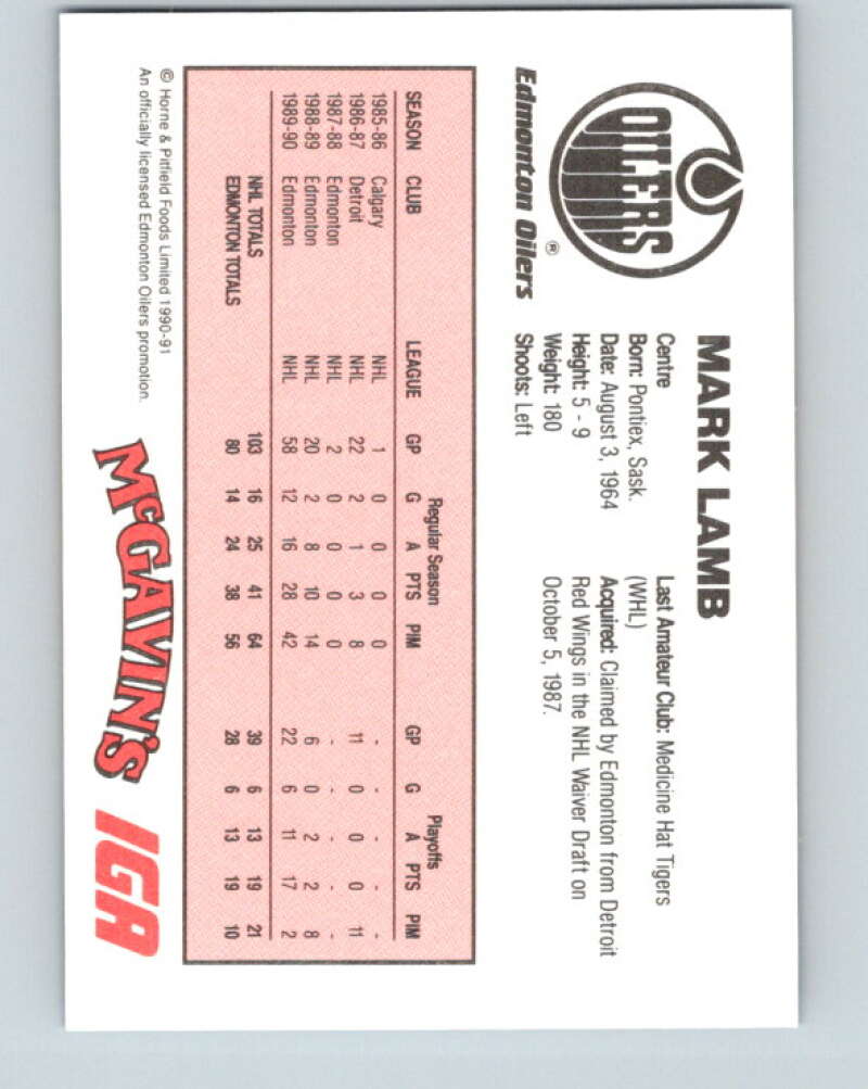 1990-91 IGA Edmonton Oilers #11 Mark Lamb Edmonton Oilers V33082