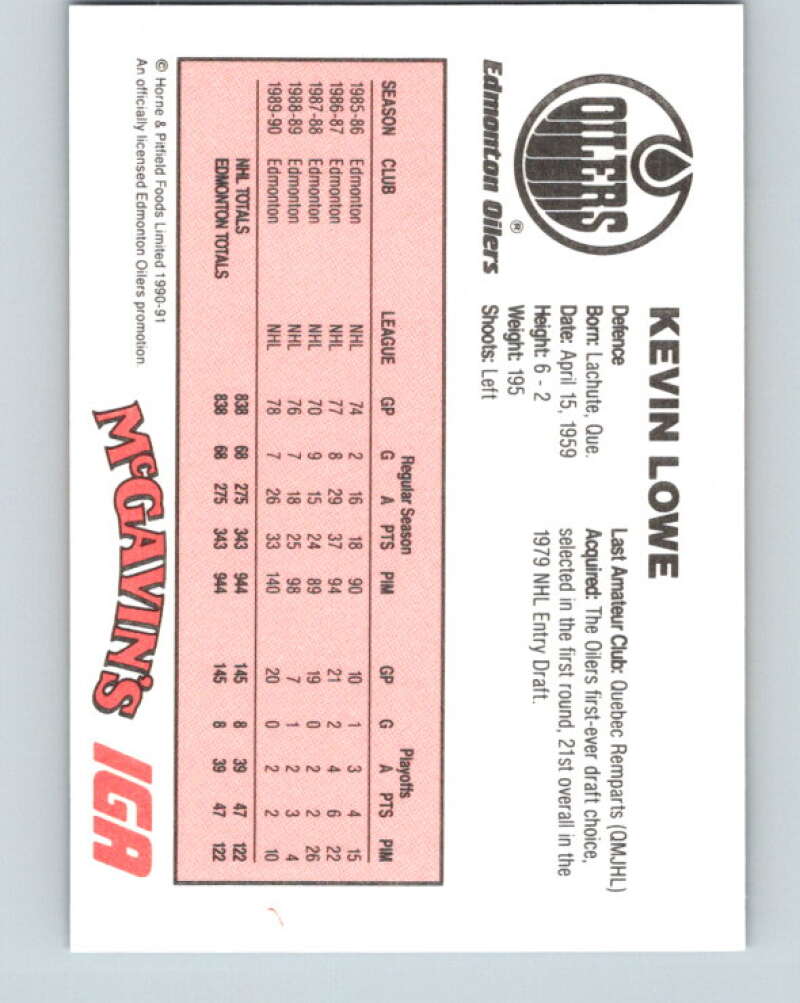 1990-91 IGA Edmonton Oilers #14 Kevin Lowe Edmonton Oilers V33085