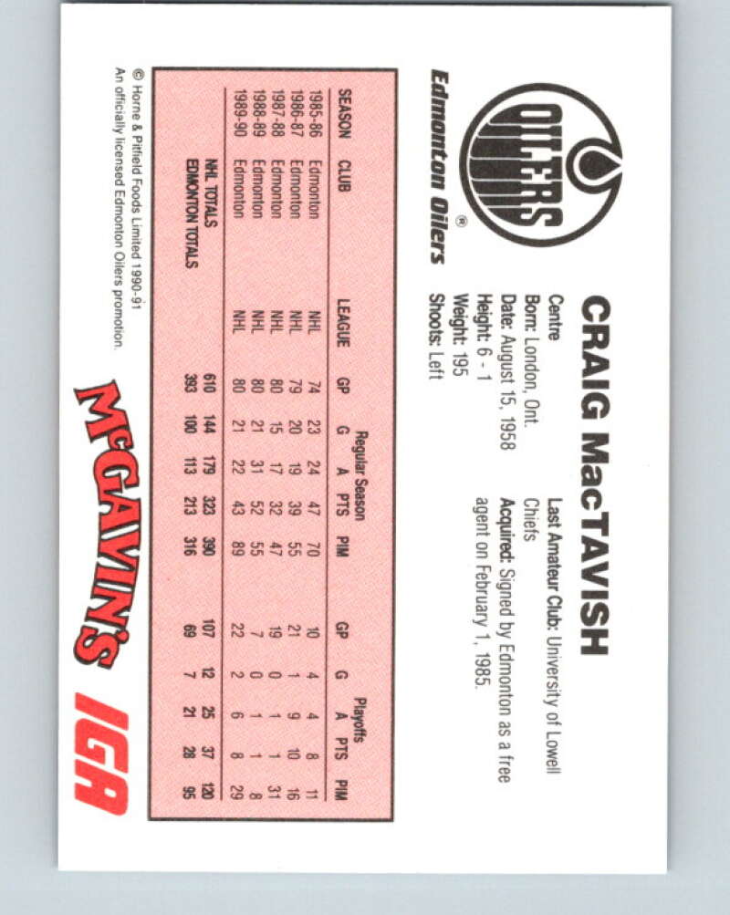 1990-91 IGA Edmonton Oilers #15 Craig MacTavish Edmonton Oilers V33086