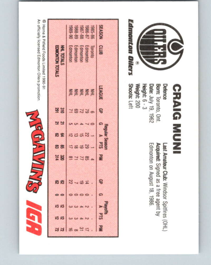 1990-91 IGA Edmonton Oilers #19 Craig Muni Edmonton Oilers V33089