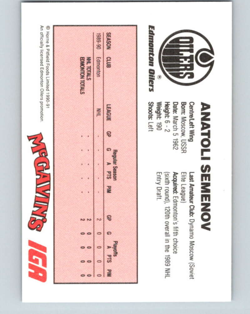 1990-91 IGA Edmonton Oilers #22 Anatoli Semenov Edmonton Oilers V33092