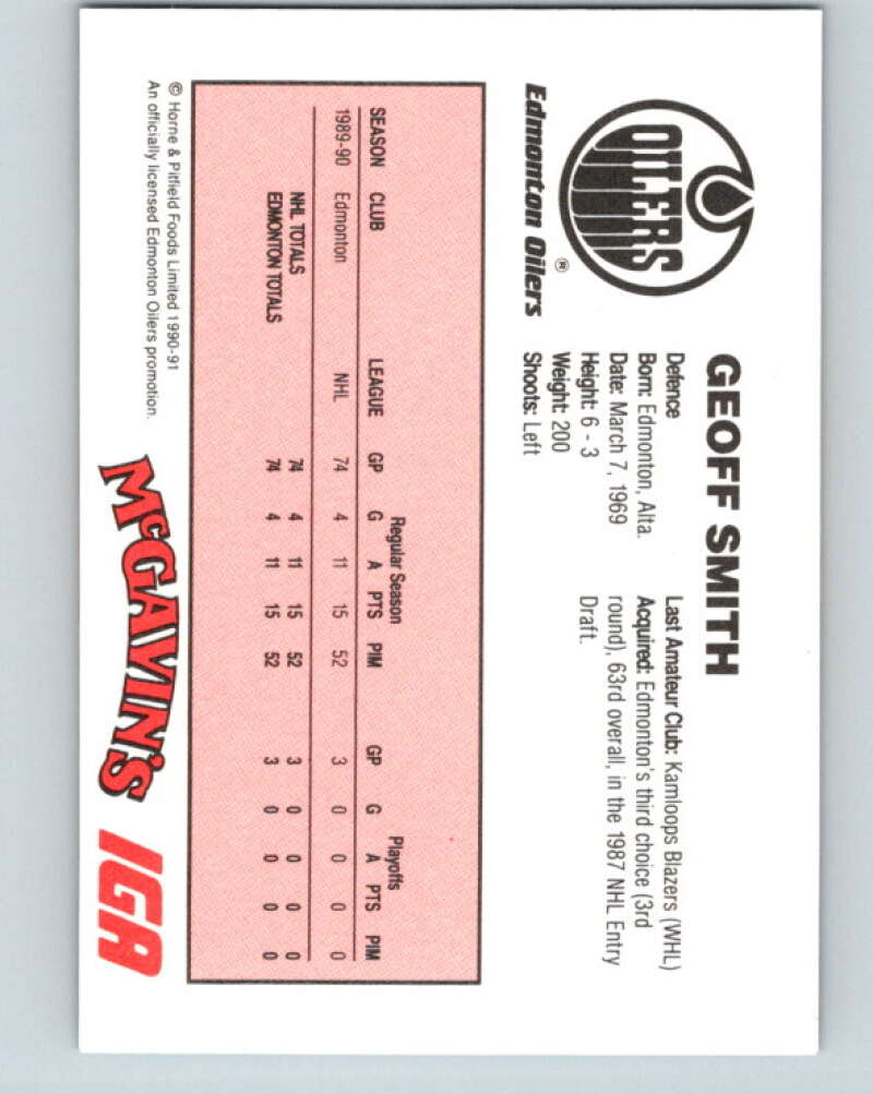 1990-91 IGA Edmonton Oilers #24 Geoff Smith Edmonton Oilers V33094