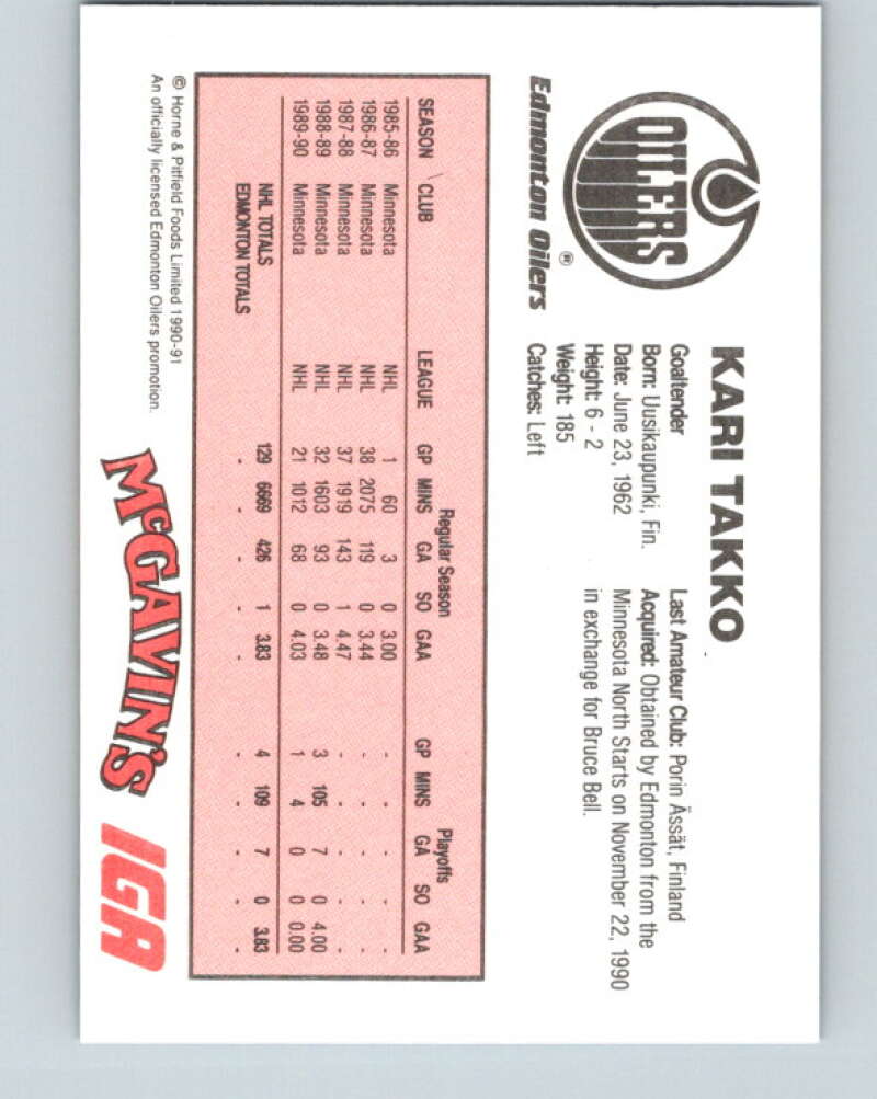 1990-91 IGA Edmonton Oilers #226 Kari Takko Edmonton Oilers V33096