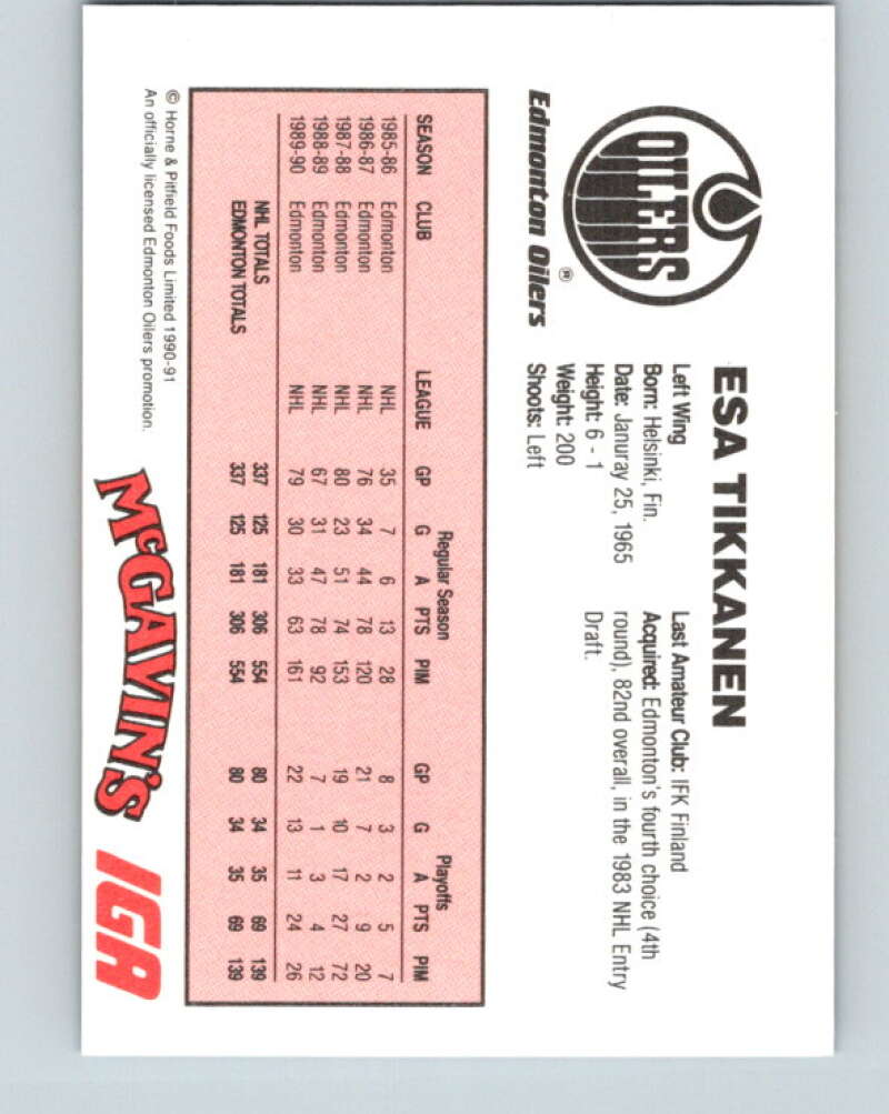 1990-91 IGA Edmonton Oilers #27 Esa Tikkanen Edmonton Oilers V33097