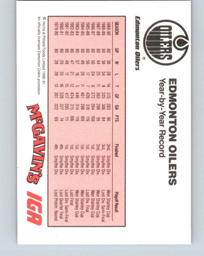 1990-91 IGA Edmonton Oilers #29 Five Stanley Cup Champions Oilers V33099