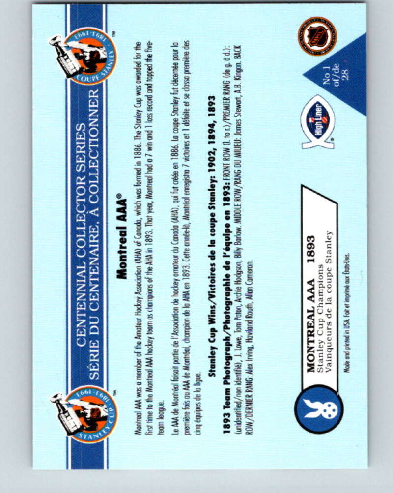 1992-93 High Liner Stanley Cup #1 Montreal AAA Montreal Amateur V33114