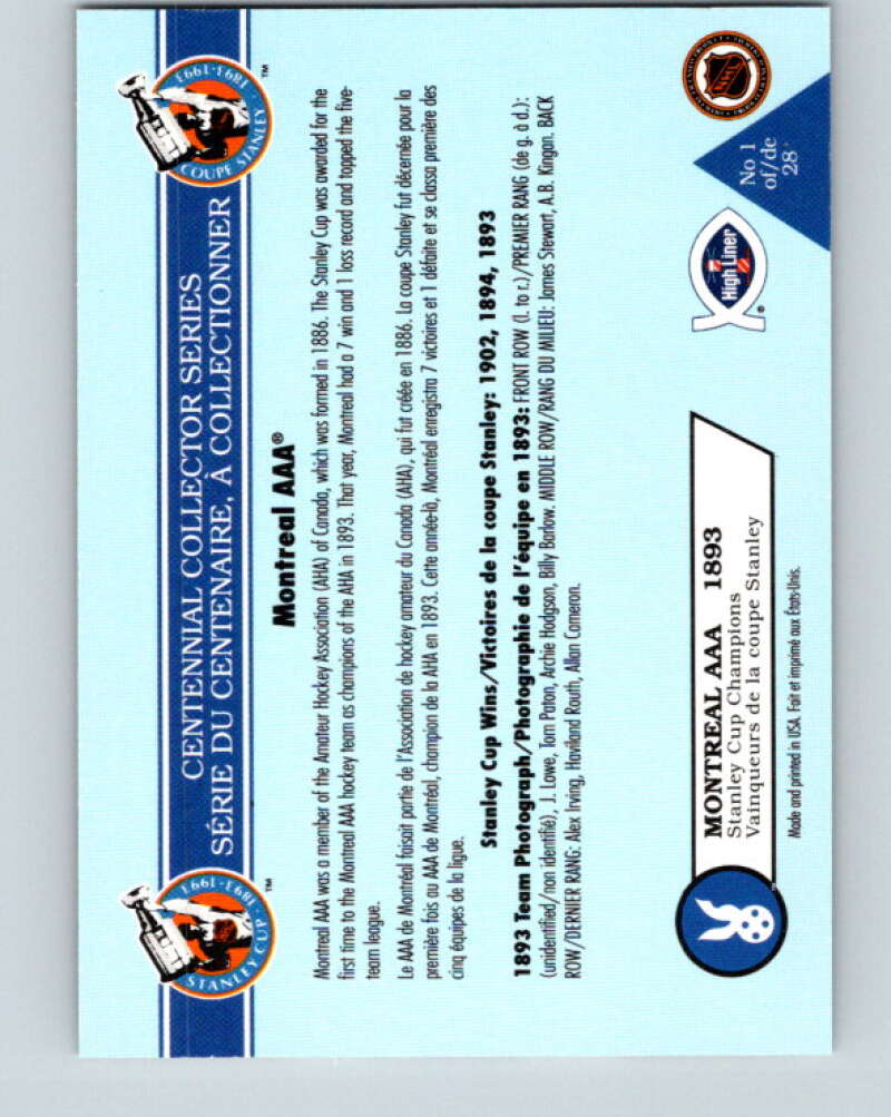 1992-93 High Liner Stanley Cup #1 Montreal AAA Montreal Amateur V33115