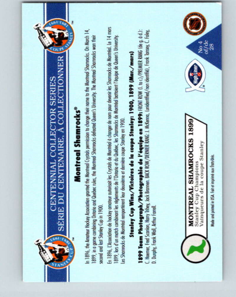 1992-93 High Liner Stanley Cup #4 Montreal Shamrocks V33122