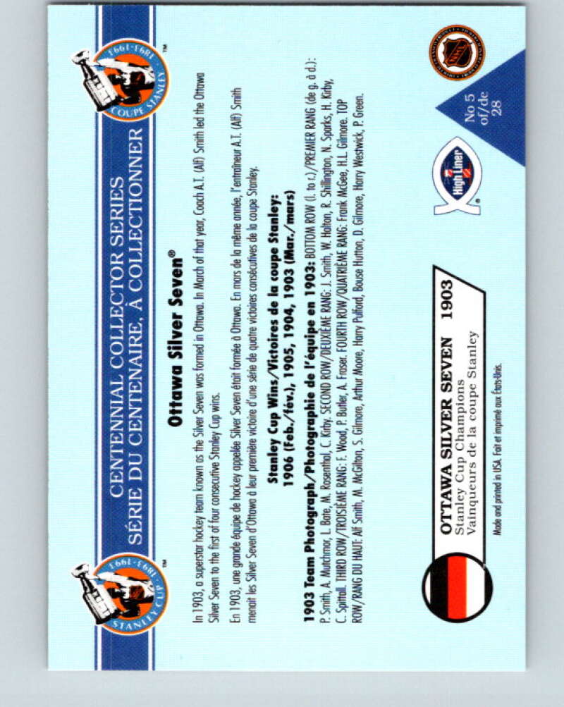 1992-93 High Liner Stanley Cup #5 Ottawa Silver Seven V33123