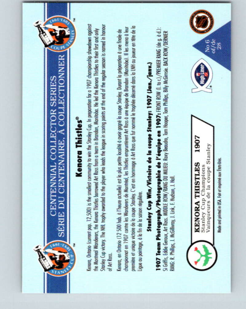 1992-93 High Liner Stanley Cup #6 Kenora Thistles V33124