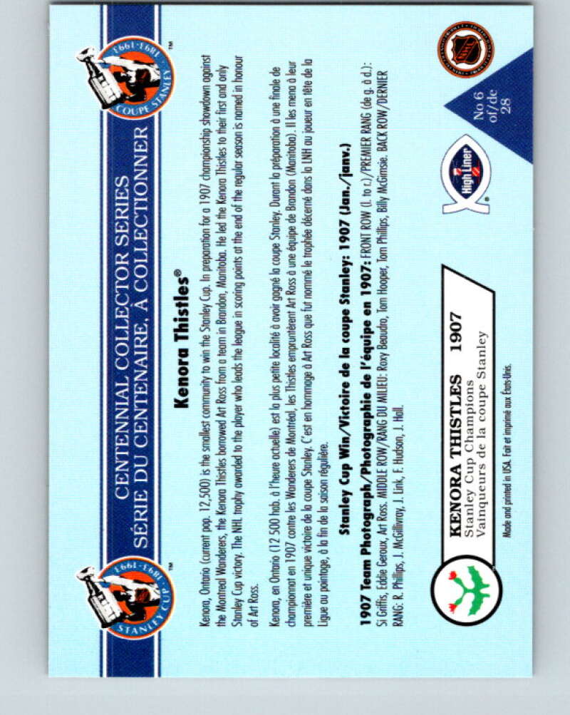 1992-93 High Liner Stanley Cup #6 Kenora Thistles V33125