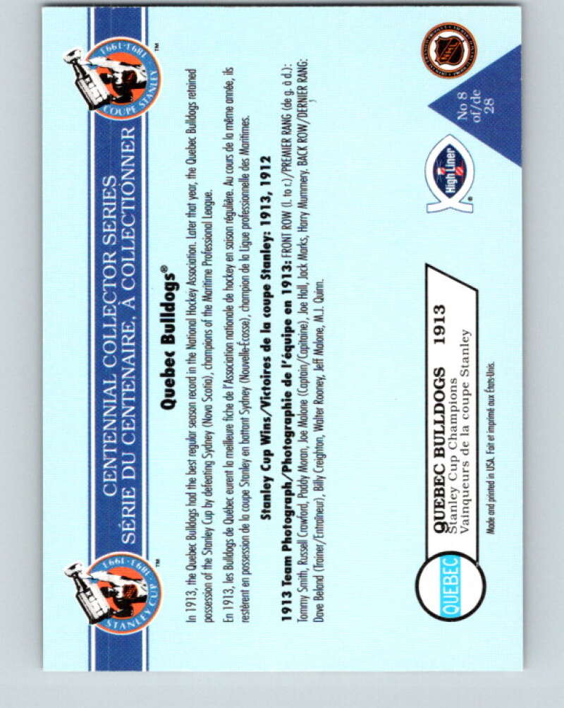 1992-93 High Liner Stanley Cup #8 Quebec Bulldogs V33129