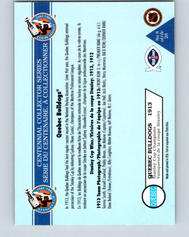 1992-93 High Liner Stanley Cup #8 Quebec Bulldogs V33130